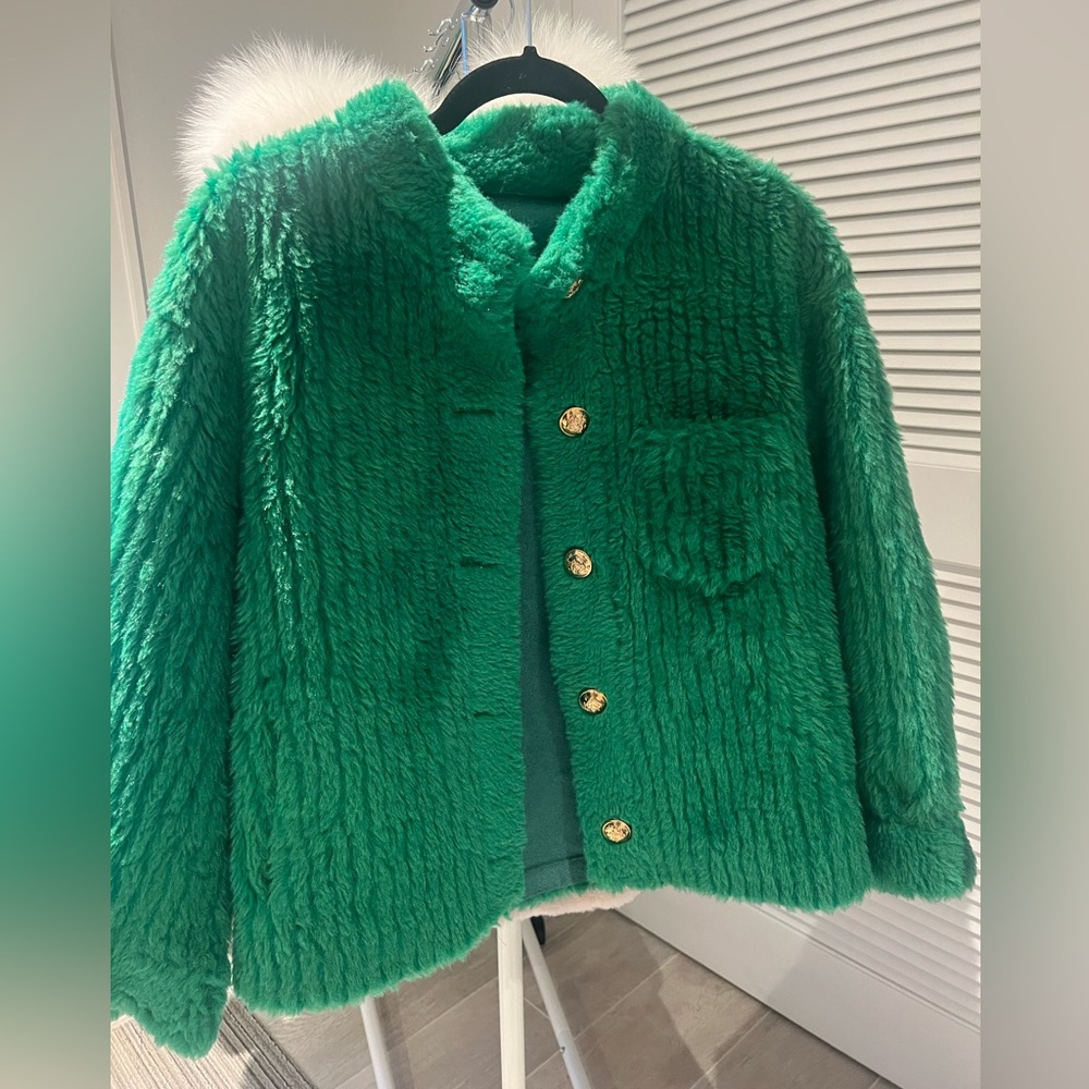 NEW emerald Green With golds buttons Teddy jacket size Small